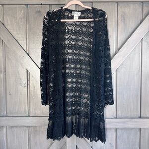 Black eyelash lace Cardigan Bell sleeve Witchy Goblincore Size small 100% cotton